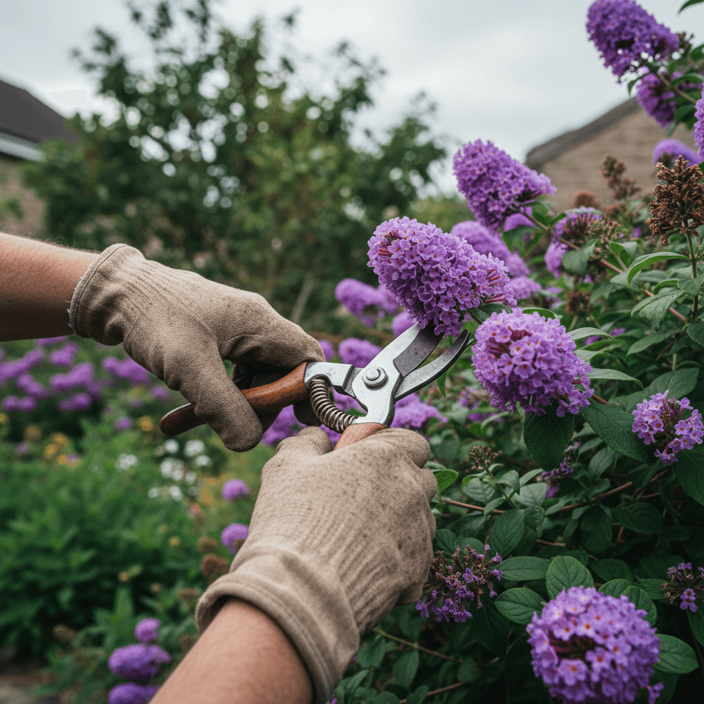 Garden maintenance expert working on landscaped beds and plantings