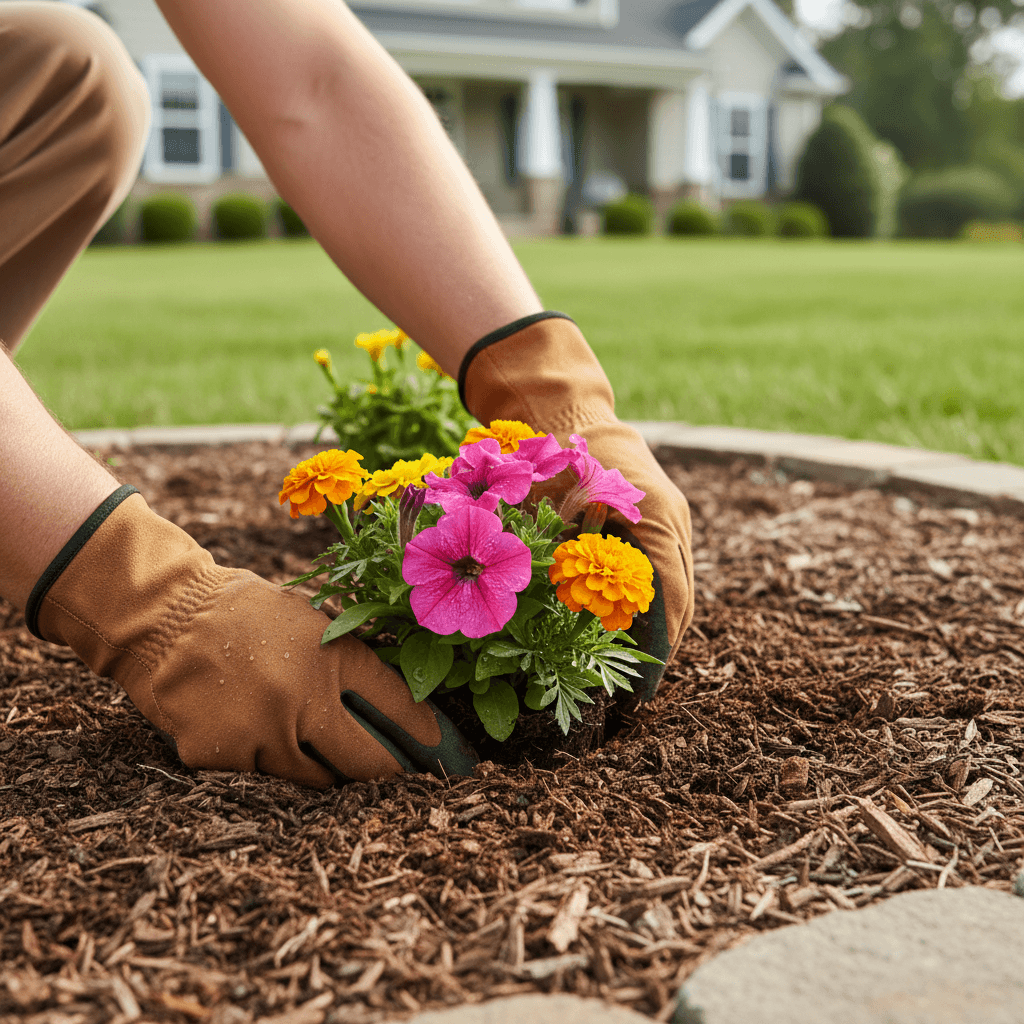 Seasonal cleanup specialist handling fall debris and mulch work
