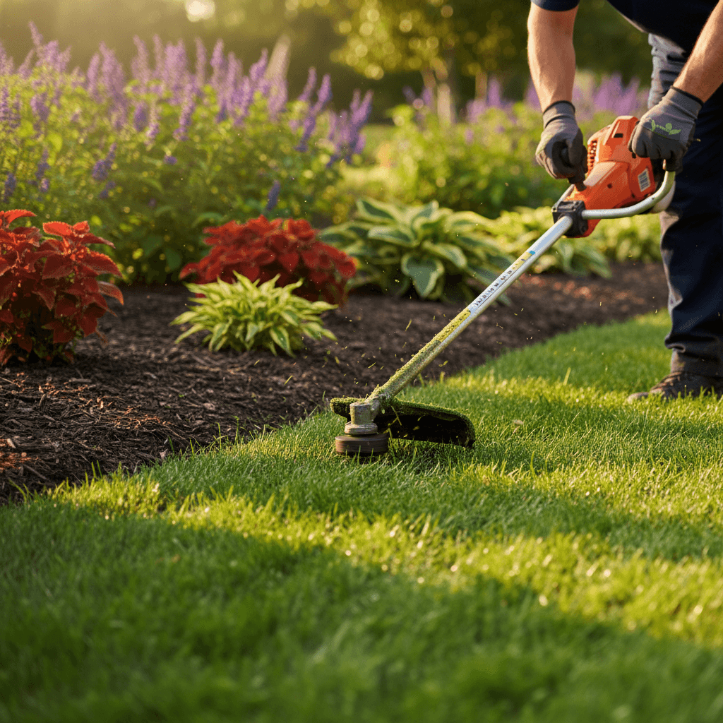 Altatrim lawn care professional maintaining a high-end residential property